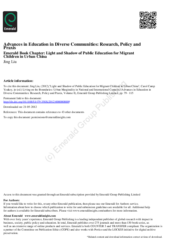 (PDF) Light and Shadow of Public Education for Migrant Children in ...