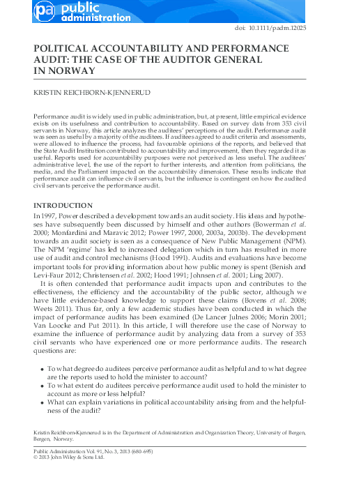 (PDF) Political Accountability and Performance audit: The case of the ...