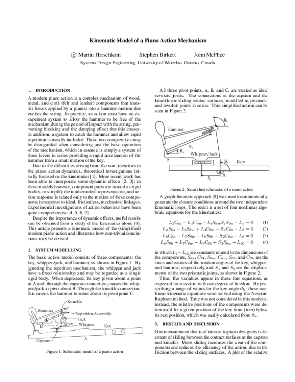 (PDF) Kinematic Model of a Piano Action Mechanism