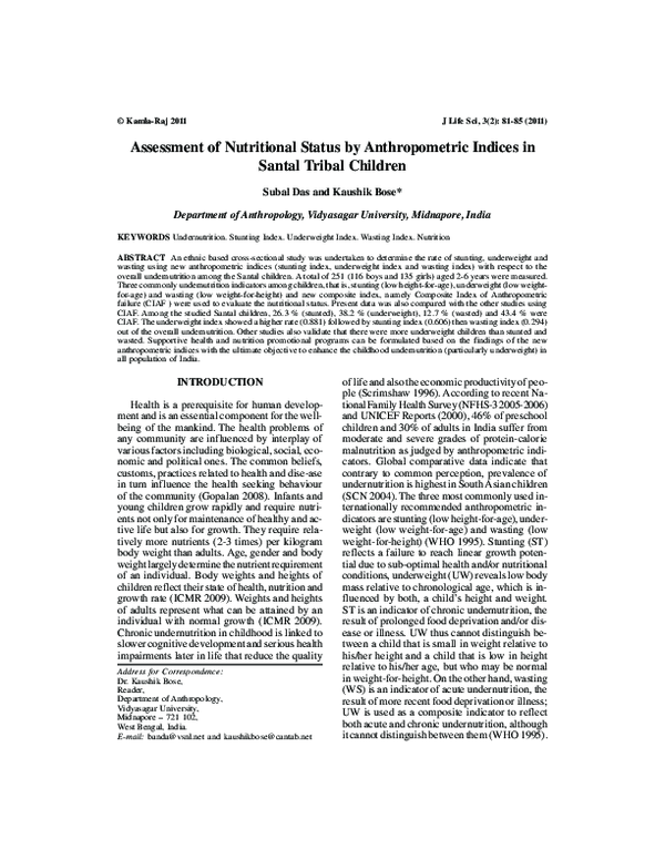 (PDF) Assessment of Nutritional Status by Anthropometric Indices in ...