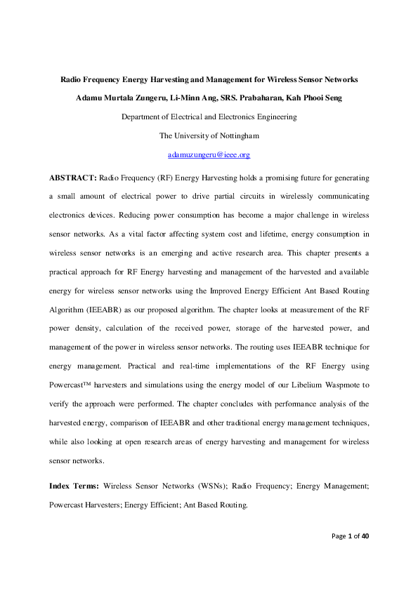 (PDF) Radio Frequency Energy Harvesting and Management for Wireless ...