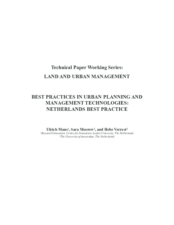  PDF Best Practices In Urban Planning And Management Technologies Netherlands Best Practice 