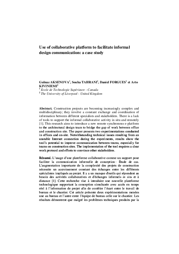 (PDF) Use of collaborative platform to facilitate informal design ...