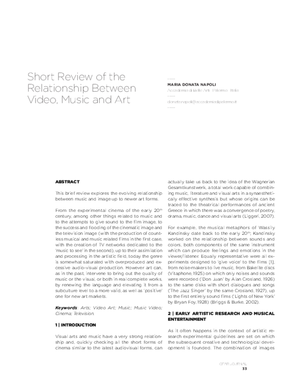(PDF) Short review of the relationship between video, music and art