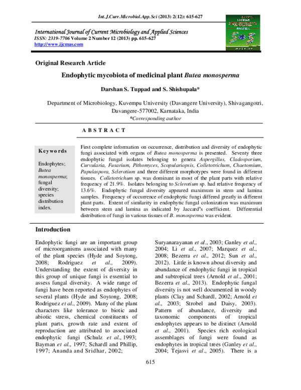 (PDF) Original Research Article Endophytic mycobiota of medicinal plant ...