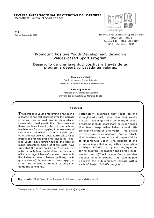  pdf promoting positive youth development through a values based sport
