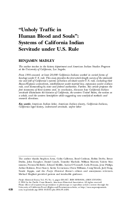 "Unholy Traffic in Human Blood and Souls": Systems of California Indian Servitude under U.S. Rule 