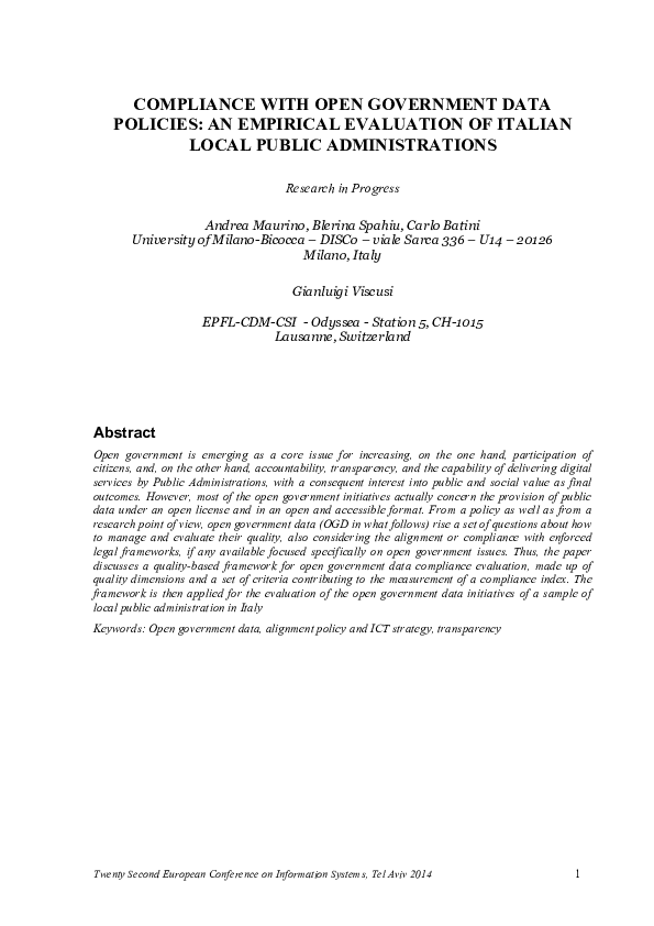 (PDF) COMPLIANCE WITH OPEN GOVERNMENT DATA POLICIES: AN EMPIRICAL ...