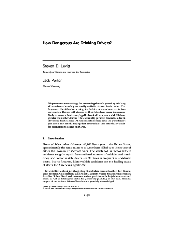 (PDF) How Dangerous Are Drinking Drivers | Jack Porter - Academia.edu