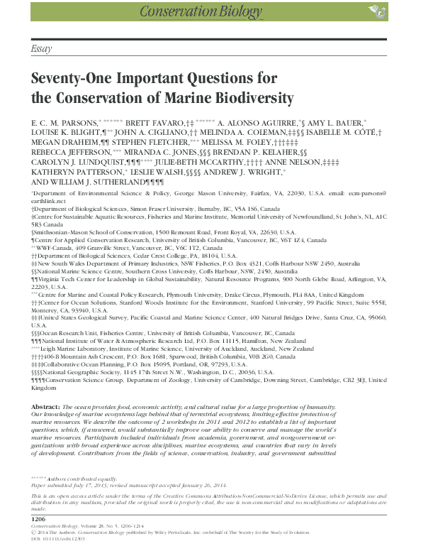 (PDF) 71 important questions for the conservation of marine biodiversity