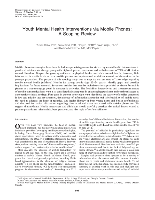 (PDF) Youth Mental Health Interventions via Mobile Phones: A Scoping Review