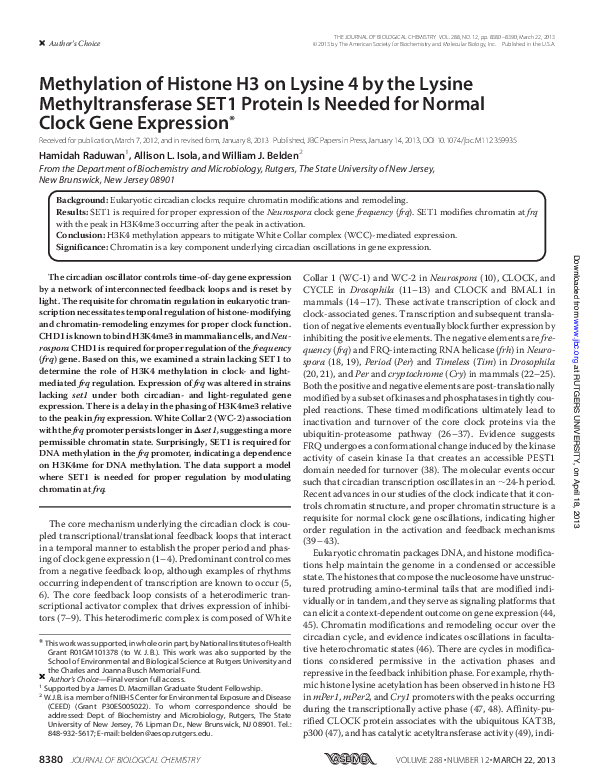 (PDF) Methylation of Histone H3 on Lysine 4 by the Lysine ...