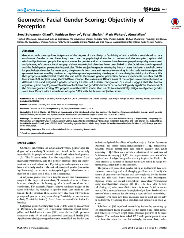 (PDF) Geometric Facial Gender Scoring: Objectivity of Perception