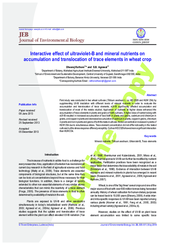 (PDF) Interactive effect of ultraviolet-B and mineral nutrients on ...
