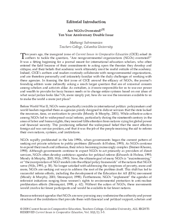 (PDF) EDITORIAL INTRODUCTION 3 Are NGOs Overrated? Ten Year Anniversary ...