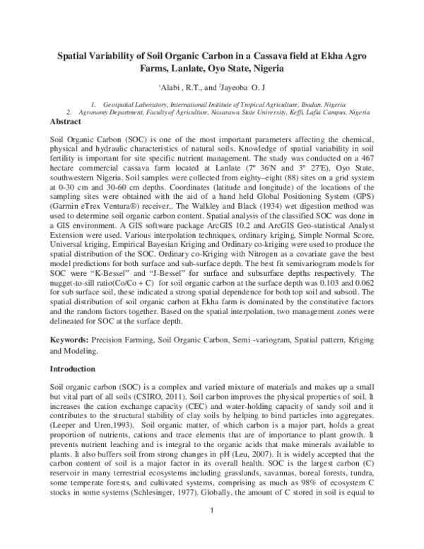 (PDF) Spatial Variability of Soil Organic Carbon in a Cassava field at ...