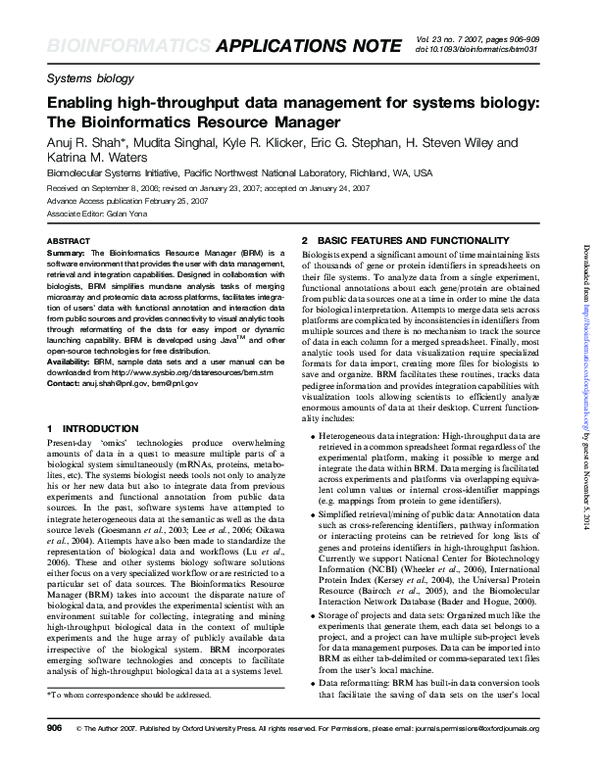 (PDF) Enabling high-throughput data management for systems biology: The ...