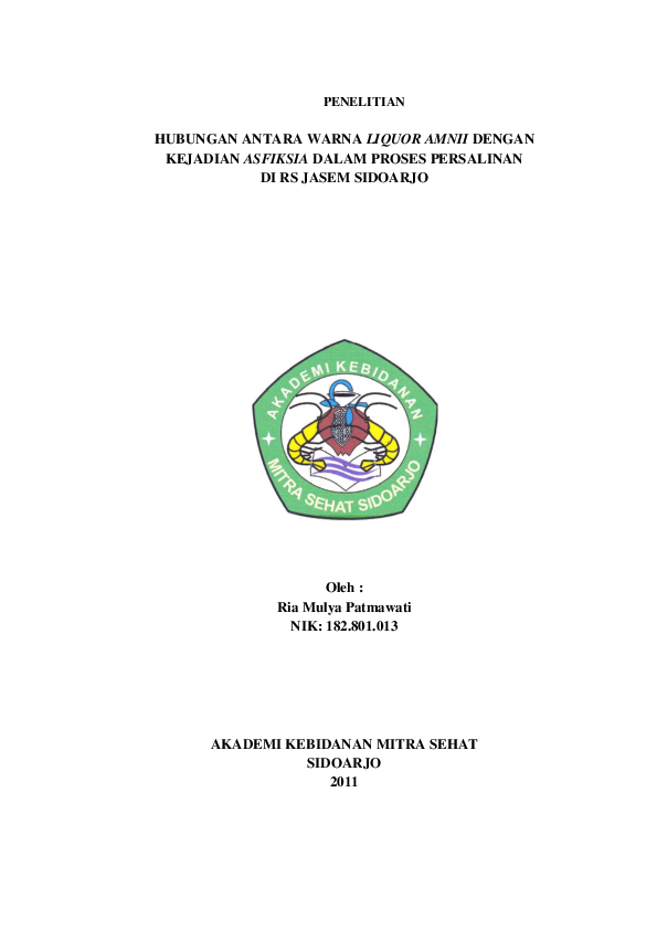 (PDF) HUBUNGAN ANTARA WARNA LIQUOR AMNII DENGAN KEJADIAN ASFIKSIA DALAM