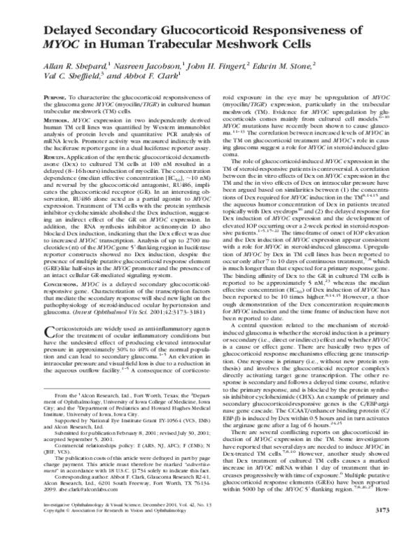 (PDF) Delayed Secondary Glucocorticoid Responsiveness of MYOC in Human ...