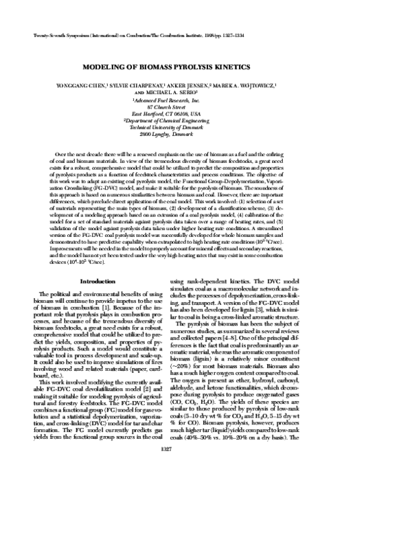 (PDF) Modeling of biomass pyrolysis kinetics