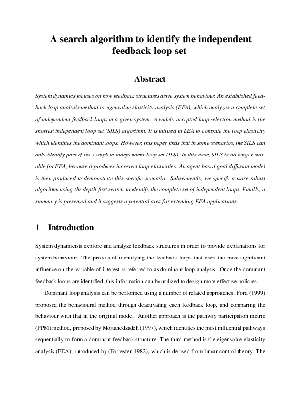 (PDF) A search algorithm to identify the independent feedback loop set