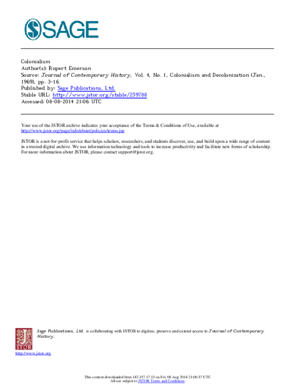 (PDF) “Colonialism and Decolonialism” - Rupert Emerson