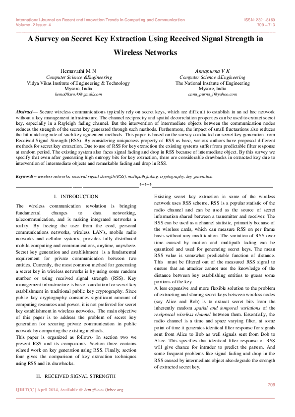 (PDF) A Survey on Secret Key Extraction Using Received Signal Strength ...