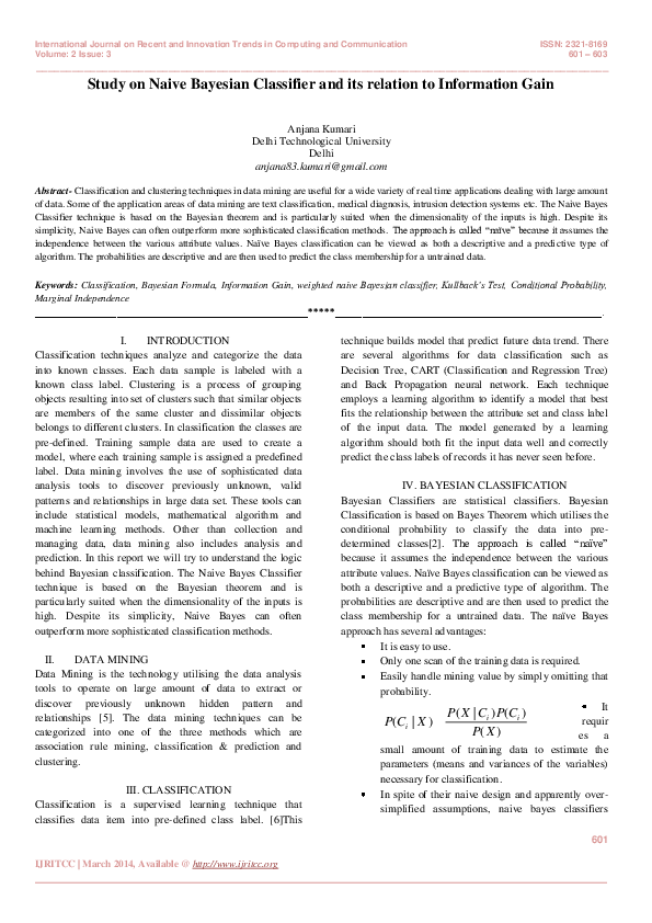 (PDF) Study on Naive Bayesian Classifier and its relation to ...