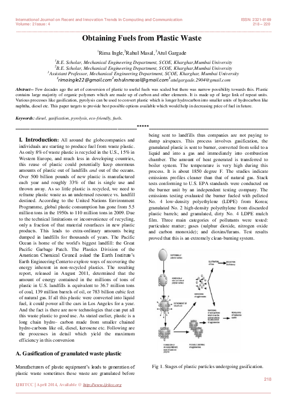 (PDF) Obtaining Fuels from Plastic Waste International Journal