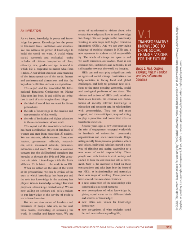 (PDF) Transformative knowledge to drive social change: visions for the ...