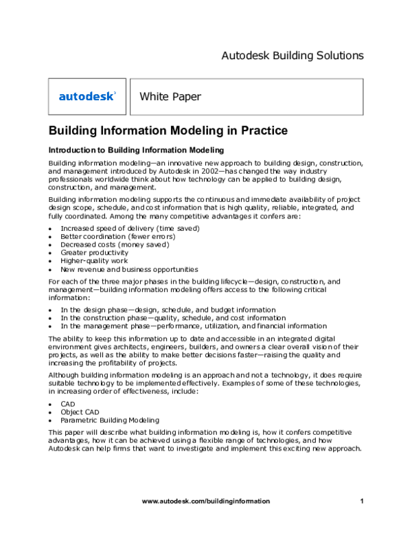 (PDF) Autodesk Building Solutions; Building Information Modeling in ...