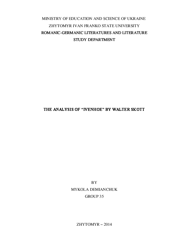 (DOC) The analysis of "Ivanhoe" by Walter Skott Veronika Kulakivska