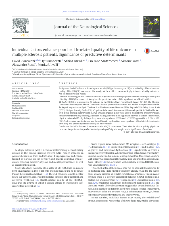 (PDF) Individual factors enhance poor health-related quality of life ...