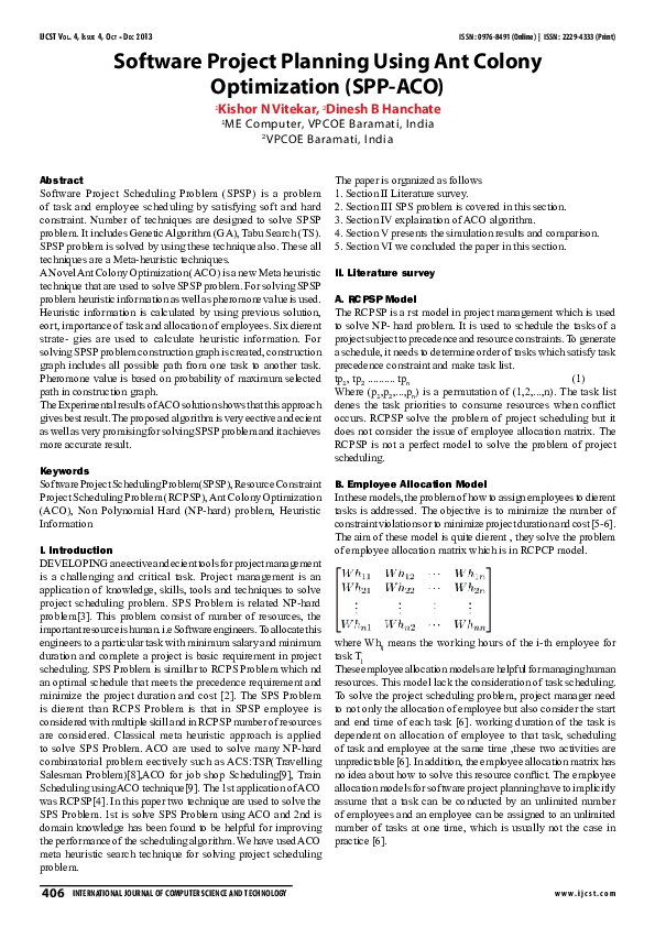 (PDF) Software Project Planning Using Ant Colony Optimization (SPP-ACO)