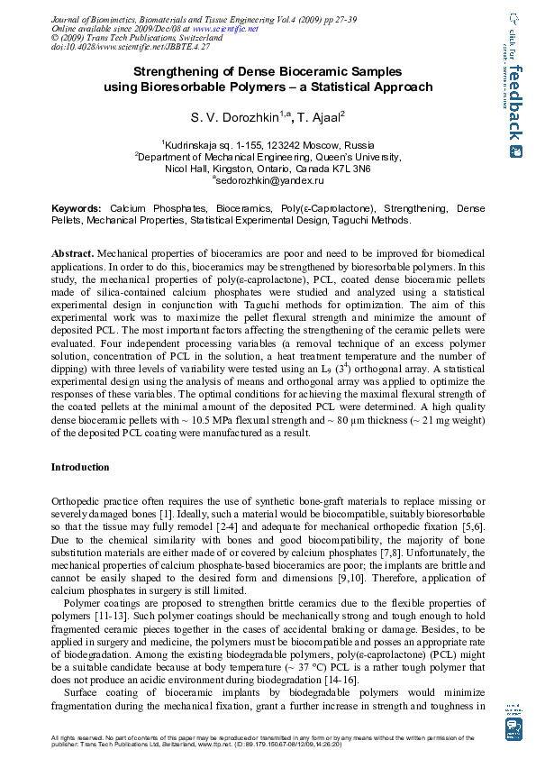 (PDF) Strengthening of Dense Bioceramic Samples Using Bioresorbable