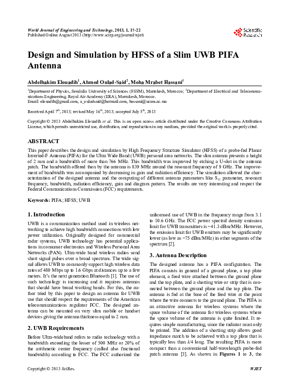 Design and Simulation by HFSS of a Slim UWB PIFA Antenna