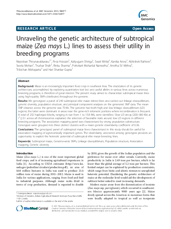 (PDF) R Unraveling the genetic architecture of subtropical maize (Zea ...