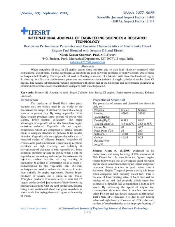 (PDF) Review on Performance Parameter and Emission Characteristics of ...