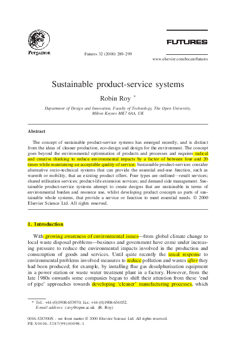 (PDF) Sustainable product-service systems