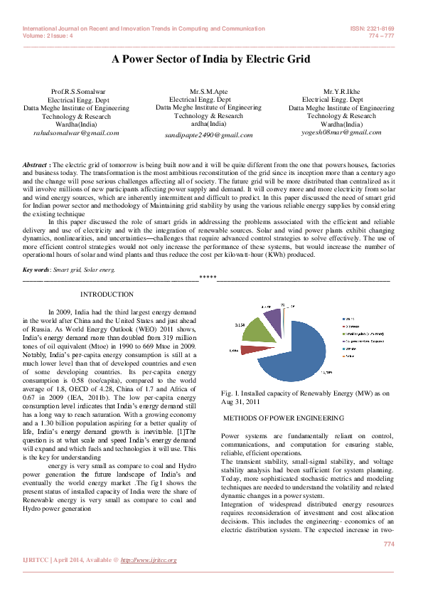 (PDF) A Power Sector of India by Electric Grid