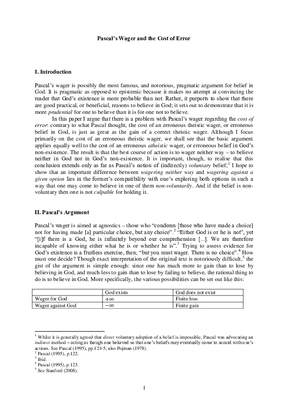 Pascal's wager: pragmatic arguments and belief in god image