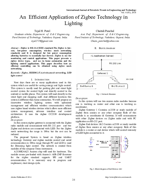 (PDF) An Efficient Application of Zigbee Technology in Lighting