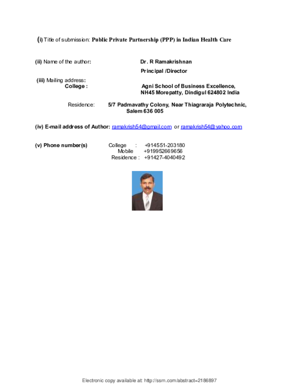 (PDF) Public Private Partnership in Health sector