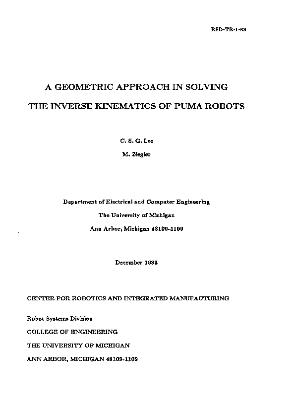 (PDF) Geometric approach to solve Inverse Kinematics (PUMA)