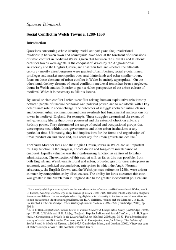 Social Conflict in Welsh Towns, c. 1280-1530, in Urban Culture in Medieval Wales (University of Wales Press), edited by Helen Fulton