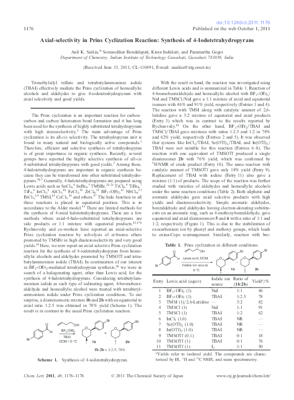 (PDF) Axial-selectivity in Prins Cyclization Reaction: Synthesis of 4 ...