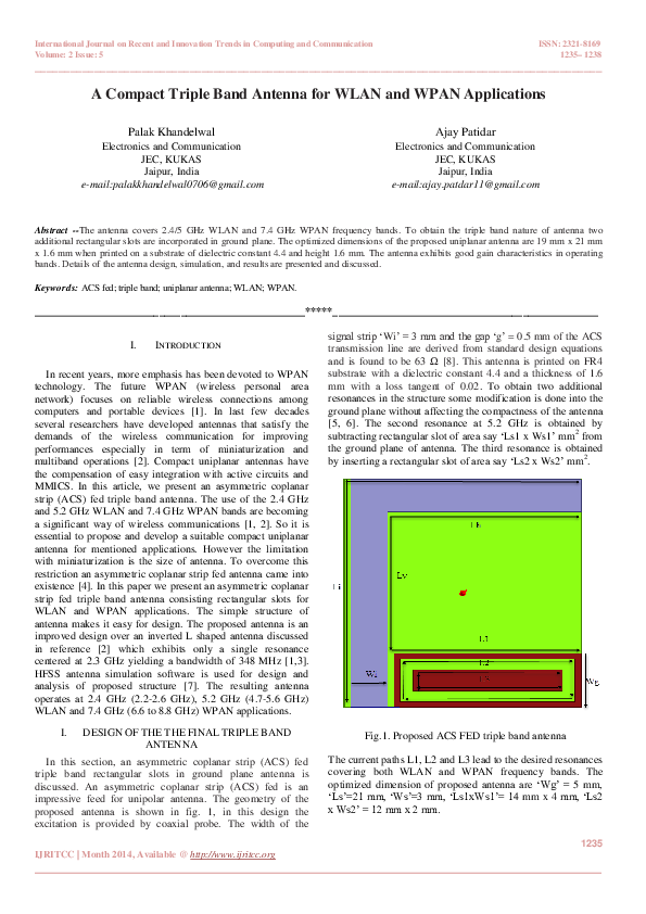 (PDF) A Compact Triple Band Antenna for WLAN and WPAN Applications