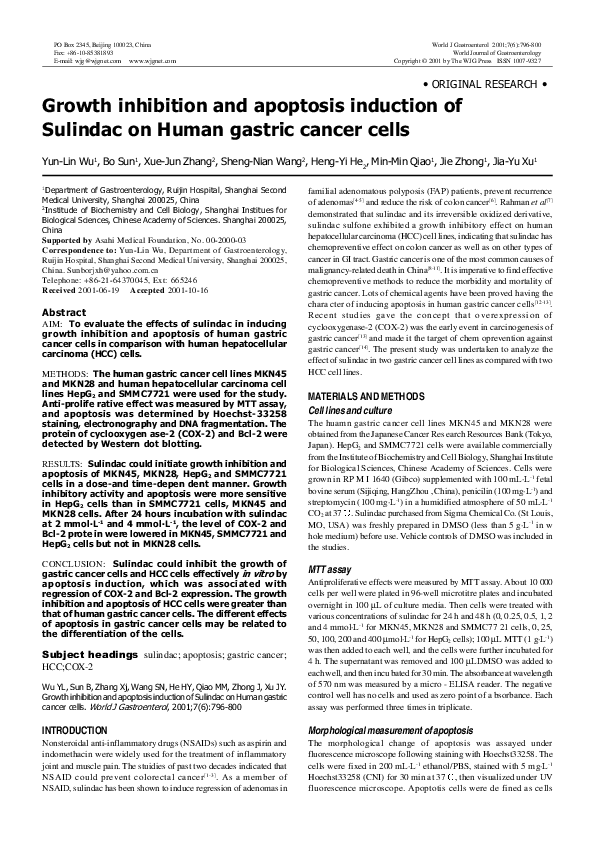 (PDF) Growth inhibition and apoptosis induction of Sulindac on Human ...