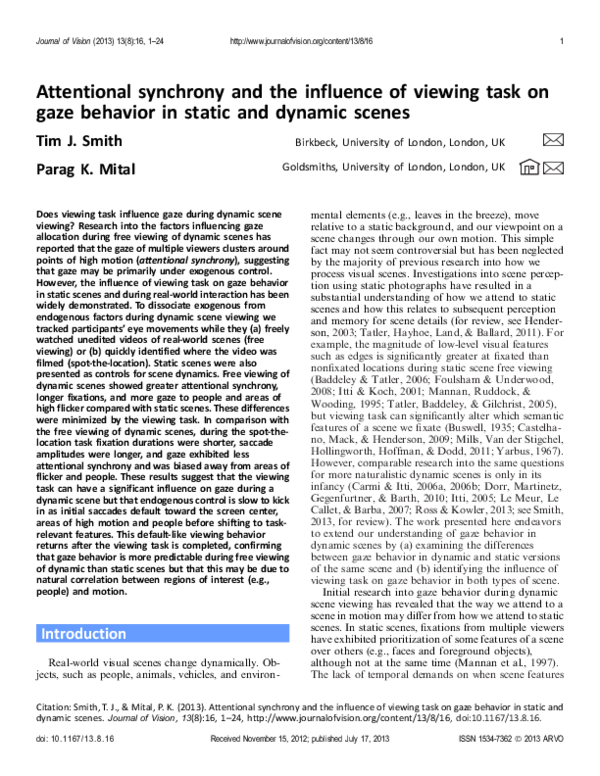 (PDF) Attentional synchrony and the influence of viewing task on gaze ...