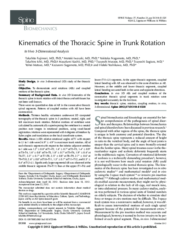 (PDF) Kinematics of the Thoracic Spine in Trunk Rotation In Vivo 3 ...
